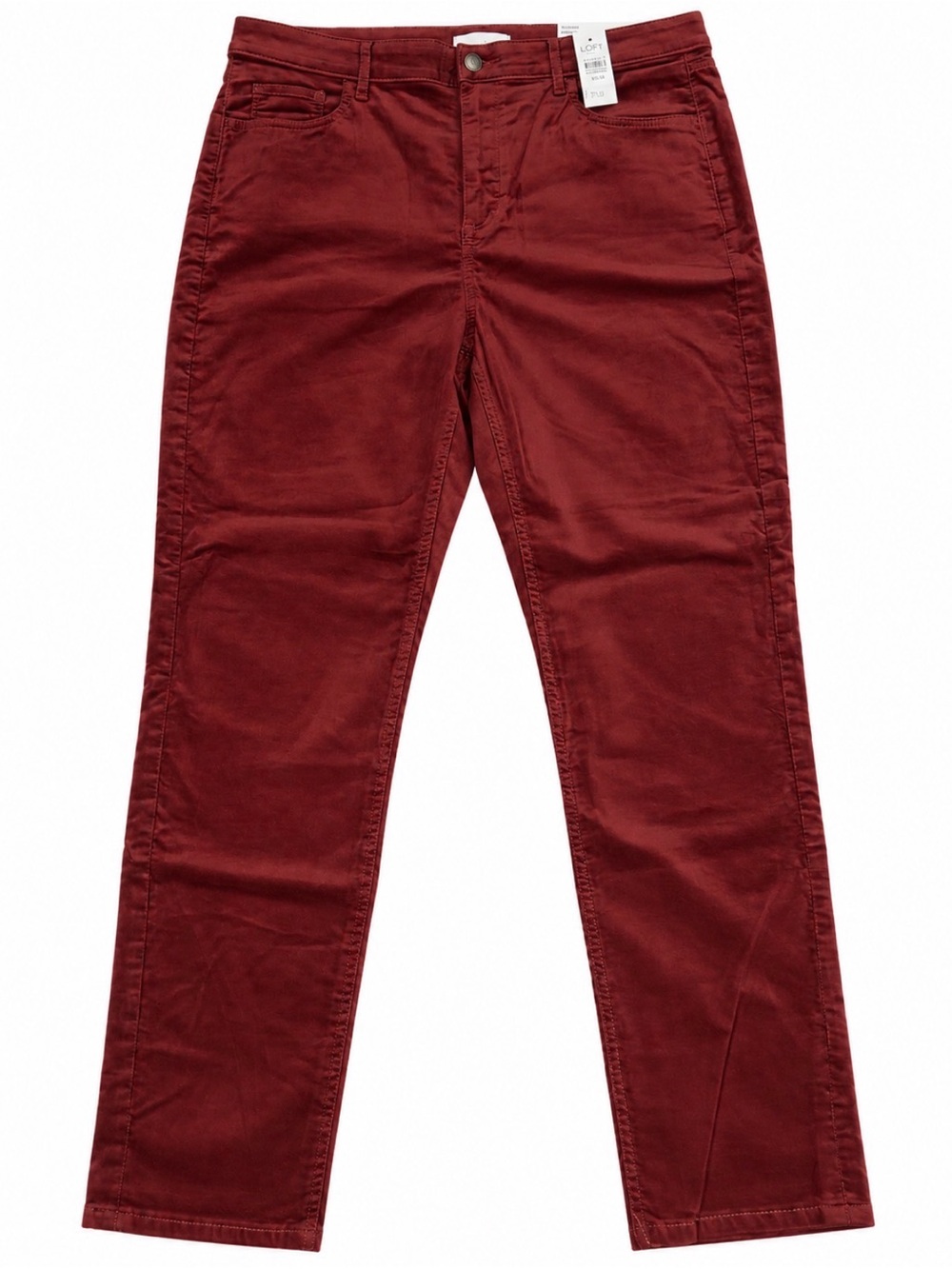 LOFT Women's Straight-Leg Dark Brick Red Corduroy Jeans NWT size 14 - Picture 2 of 11